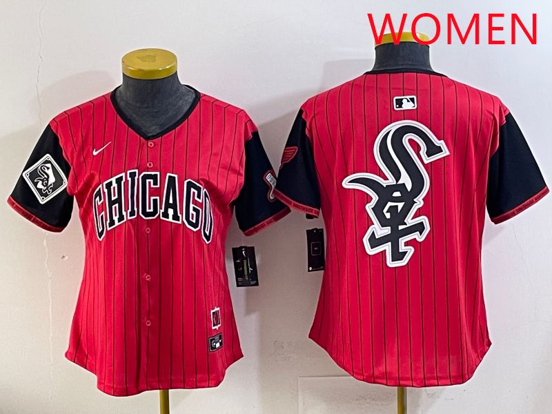 Women Chicago White Sox Blank Red Stripe Joint Name Nike 2025 MLB Jersey style 26->women mlb jersey->Women Jersey